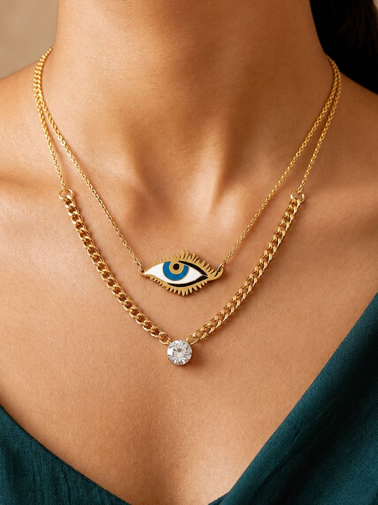 ARTKLIM Evil Eye Charm Crystal Gold Chain Anti-Tarnish Necklace-picture-2