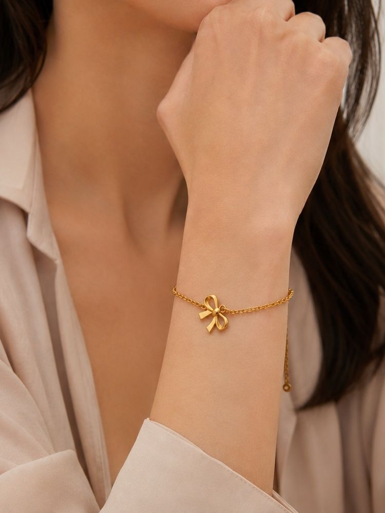 Accessher Gold-Toned Bow Bracelet For Women-picture-16