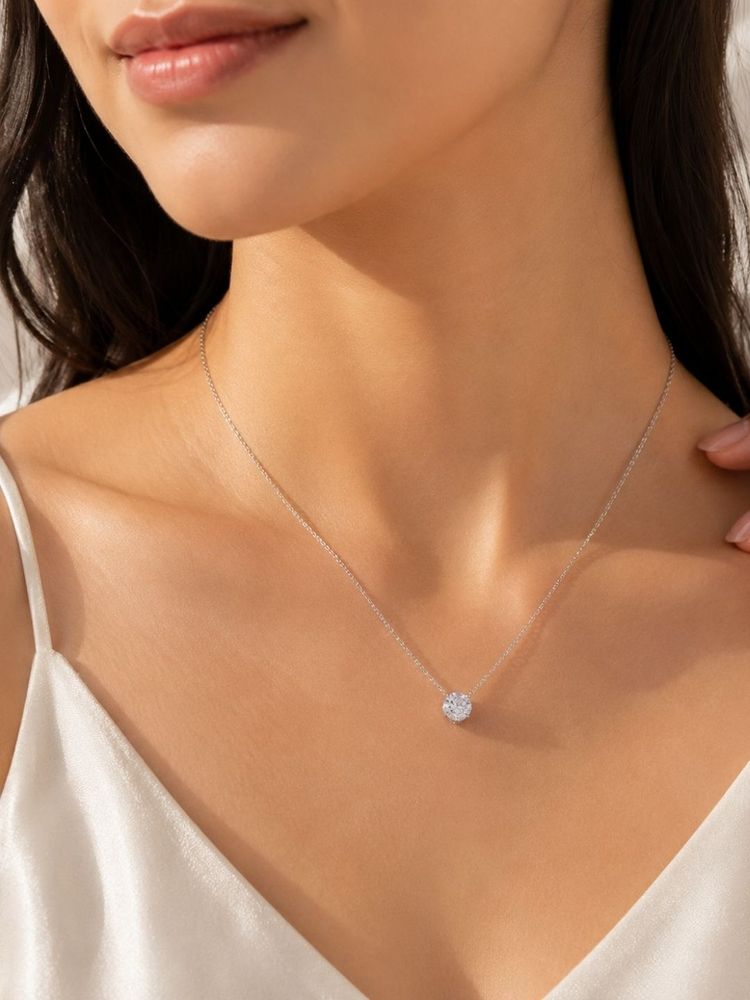 Accessher Silver Toned Brass Round Stone Pendant Necklace For Women-image-1