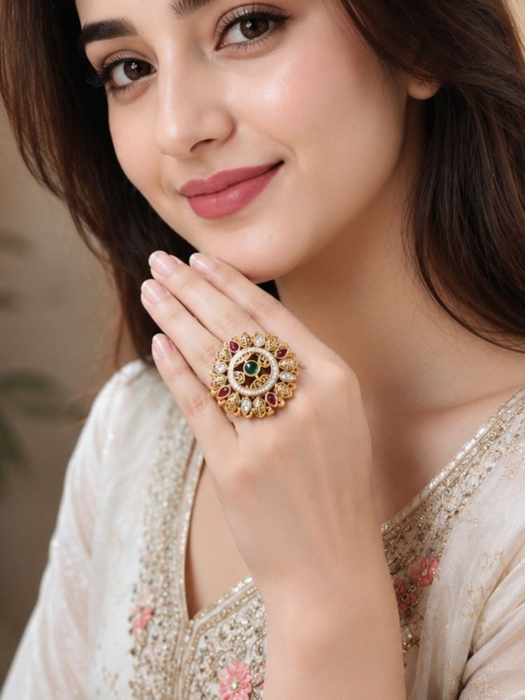 OOMPH Gold Plating Ethnic Floral Design Wedding Ring-picture-33