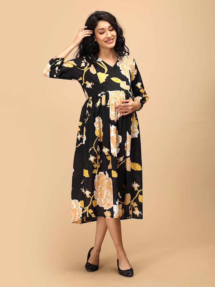 The Mom Store Black Peony Maternity and Nursing Dress-image-4