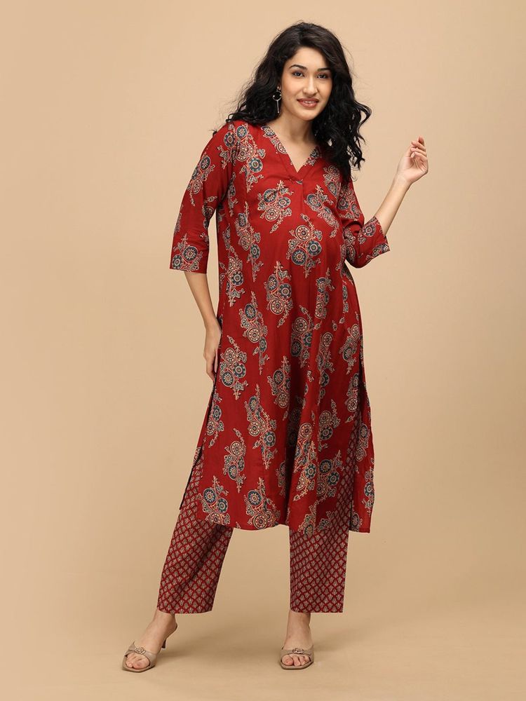 The Mom Store Aafreen Maternity and Nursing Anarkali Kurta with Pant-image-44