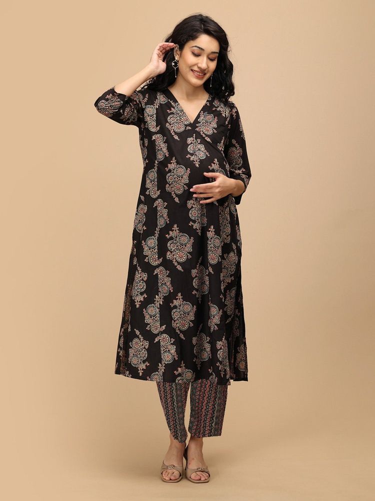 The Mom Store Siyah Maternity and Nursing Anarkali Kurta with Pant-image-34