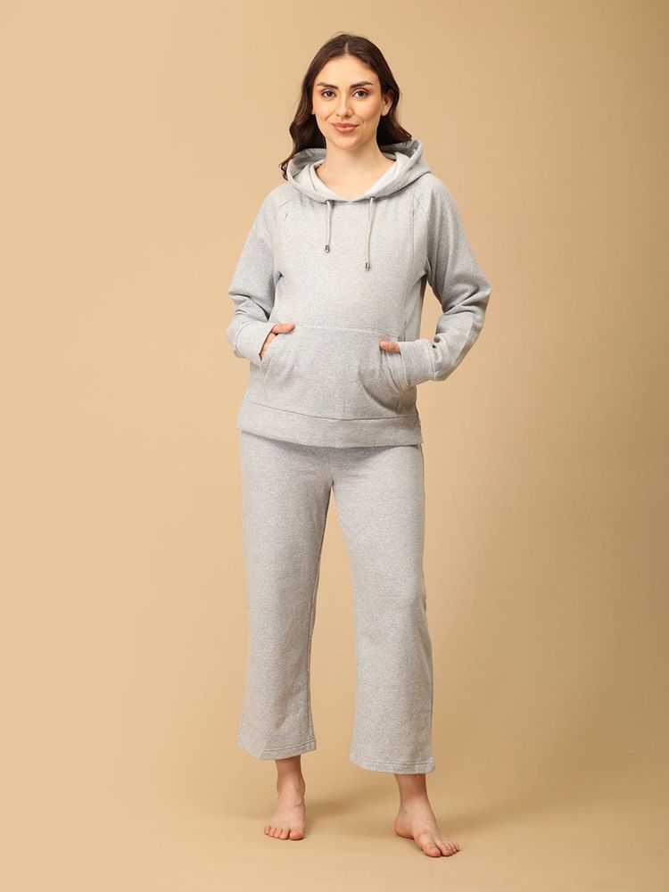 The Mom Store WFH Grey Maternity And Nursing Hoodie & Pyjama-image-34