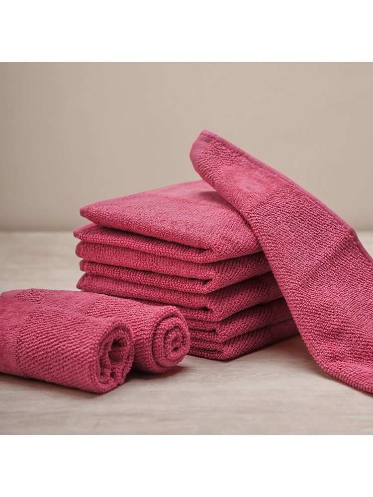 Pure Home + Living Set of 8 Dark Pink Cotton Face Towels-image-7