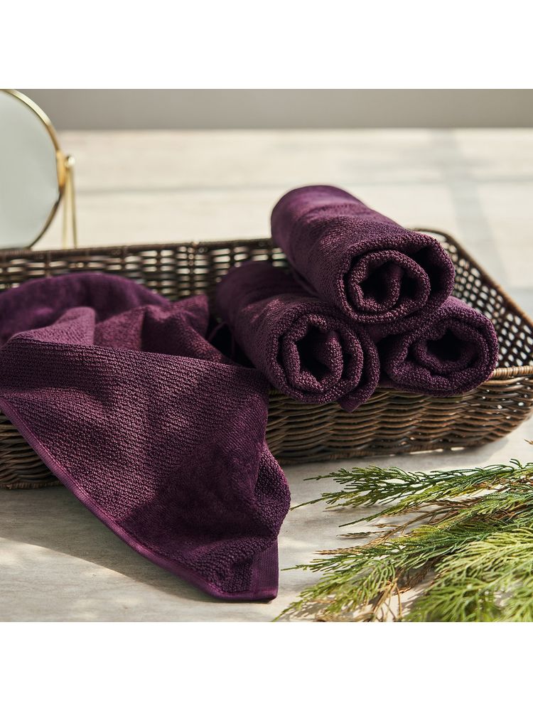 Pure Home + Living Set of 4 Purple Cotton Hand Towels-image-2