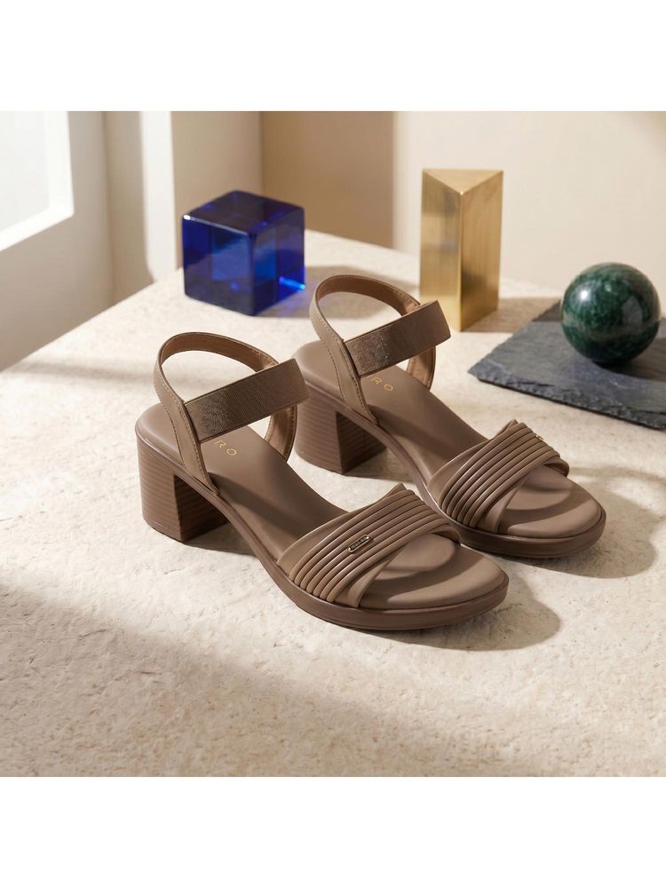 Metro Women Beige Black Sandal Heels-picture-10