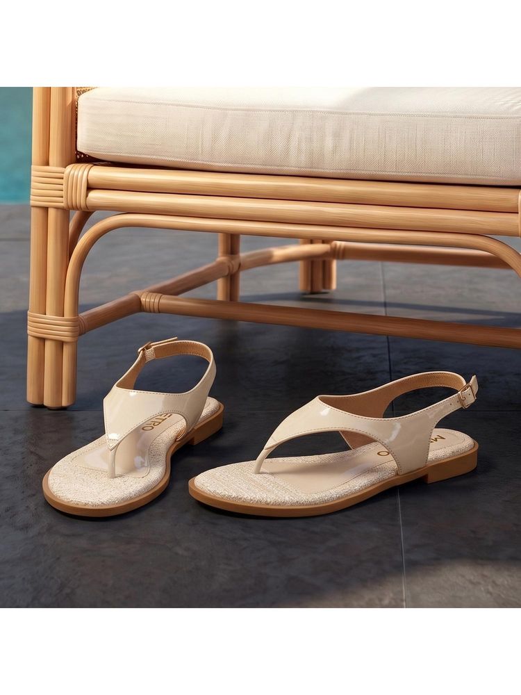 Metro Women Beige T-Straps Flats-picture-36