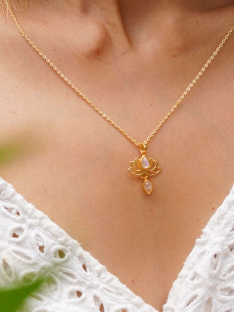 SOUL WORKS Lotus Moonstone Pendant Chain (16-18) (16-18)-image-5