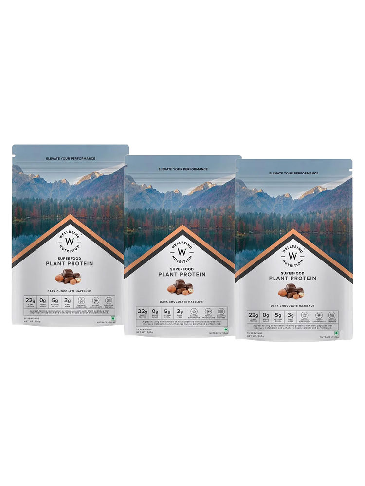 Wellbeing Nutrition Superfood Plant Protein - Dark Chocolate (Pack of 3)