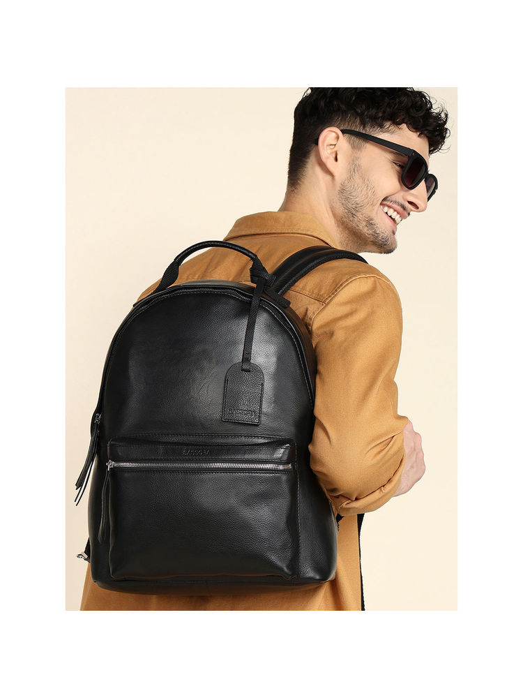 Sassora Black Premium Leather Men's Daily Backpack (L)-picture-14
