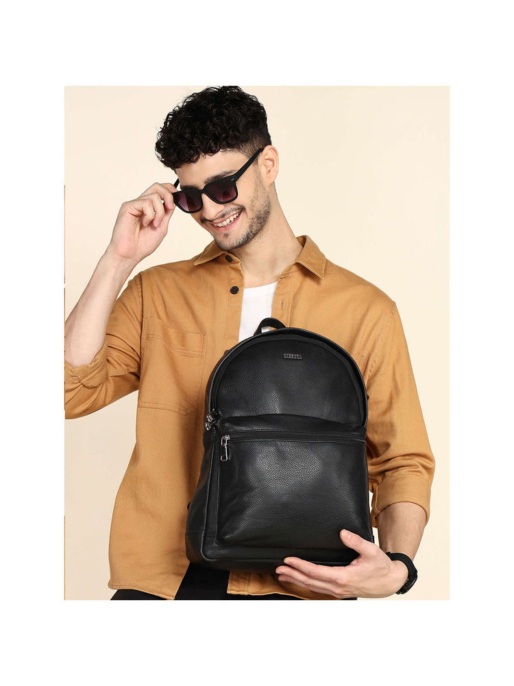 Sassora Black Pure Leather Men's Backpack (L)-picture-14