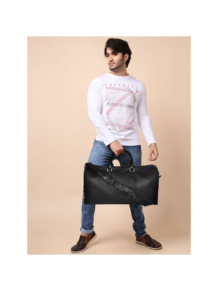 Sassora Black Premium Leather Men's Duffle Bag for Travel (L)-picture-20
