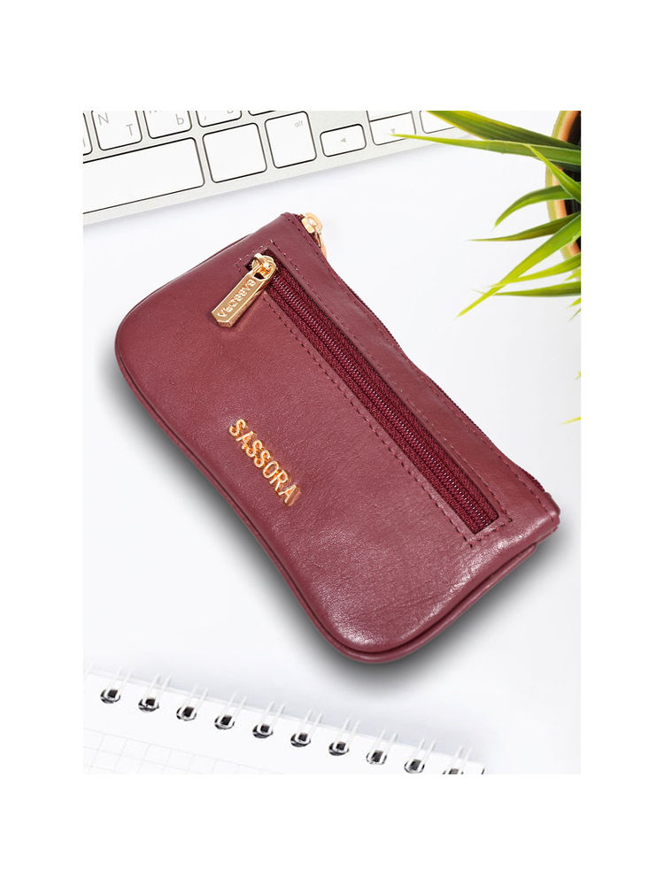 Sassora Genuine Leather Maroon Unisex Key Pouch (S)-picture-20