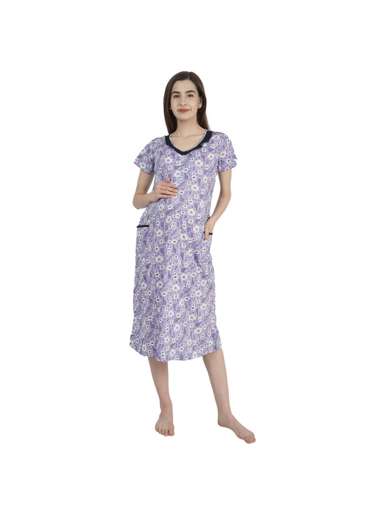 Morph Maternity Blooming Floral Nursing Nighty - Purple-image-4