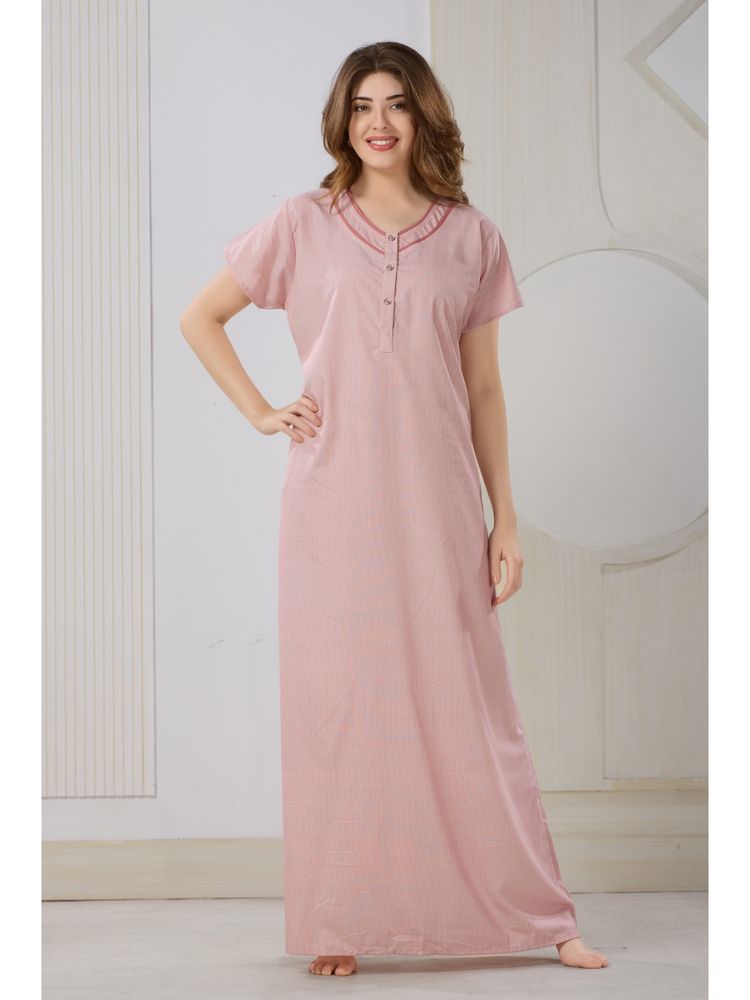 PIU Women's Pink Cotton Front Open Plus Size Nighty-picture-12