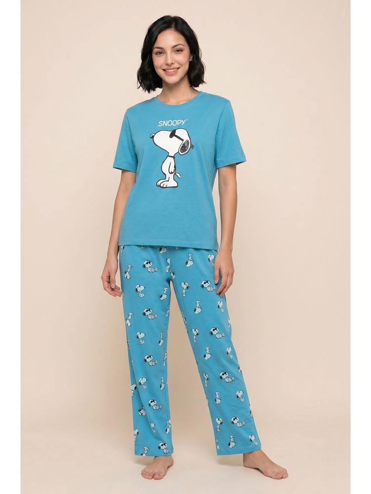 Zivame Women's Peanuts Knit Cotton T-Shirt & Pyjama - Bachelor Button-picture-24