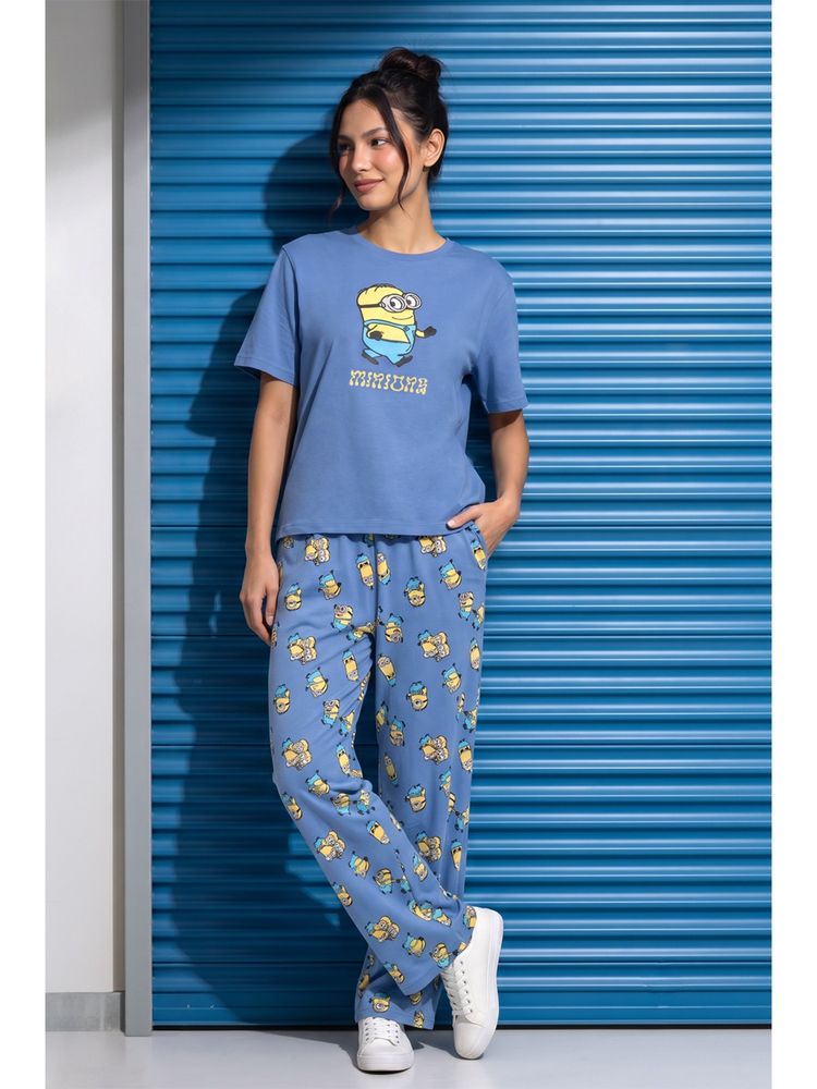 Zivame Women's Minions Knit Cotton T-Shirt & Pyjama - Riviera-image-17