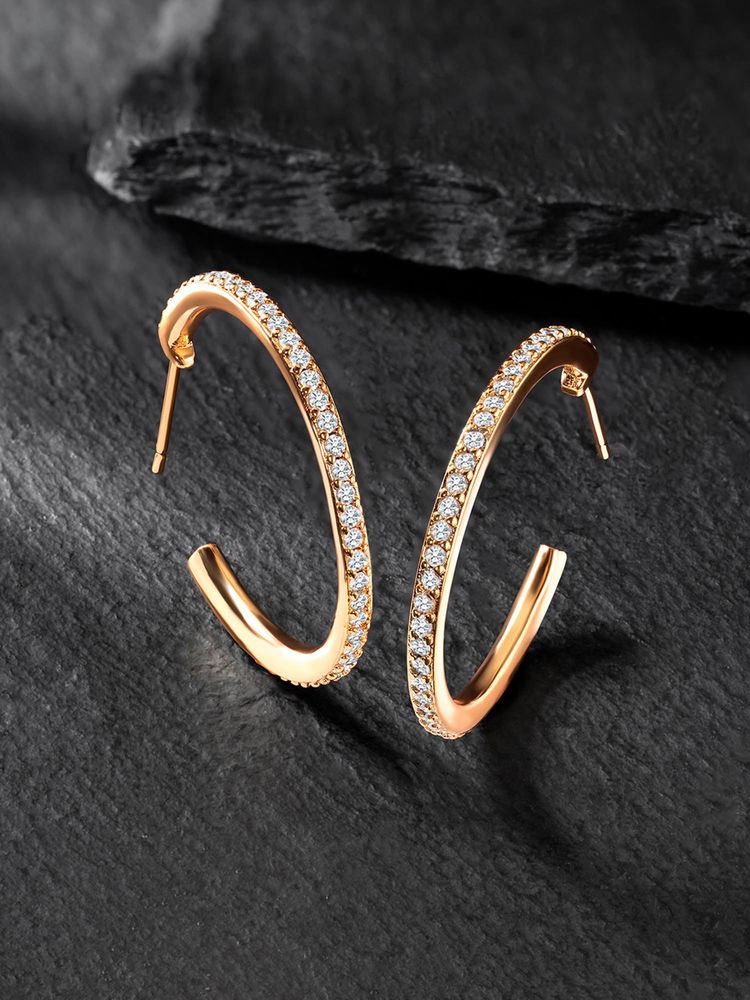 Peora Rose Gold Plated Cubic Zirconia Fancy Stylish Half Hoop Earrings-picture-5