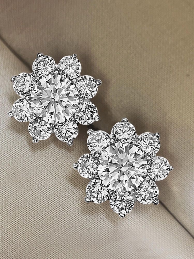 Peora American Diamond Silver Plated White Stud Earrings-picture-27