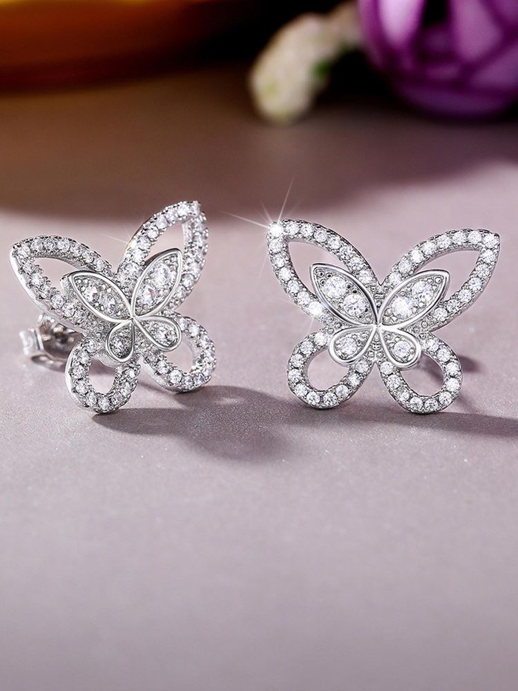 Peora American Diamond Silver Plated White Stud Earrings-picture-31