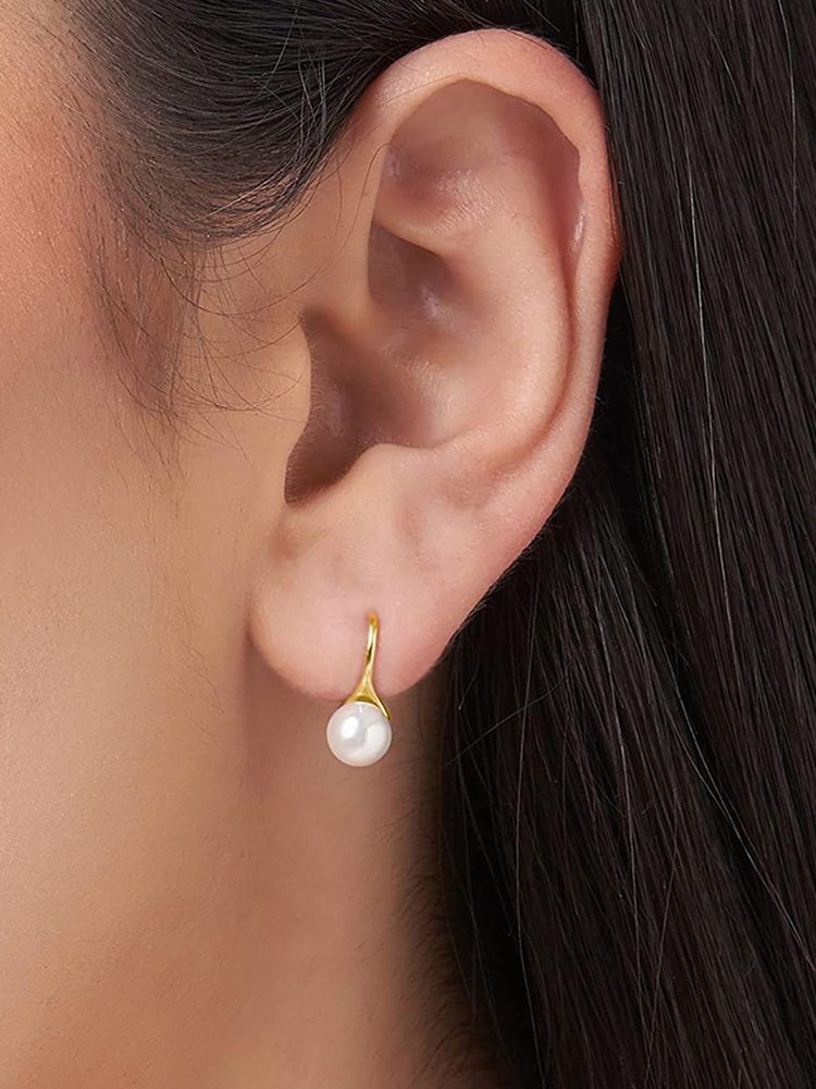 Peora Gold Plated White Pearl Stylish Drop Earrings-picture-31