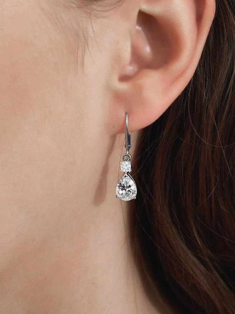 Peora Silver Plated White Cubic Zirconia & Crystal Hoop Earrings-image-37