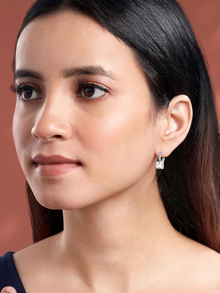 Peora Silver Plated Cubic Zirconia & White Crystal Fancy Hoop Earrings-picture-18