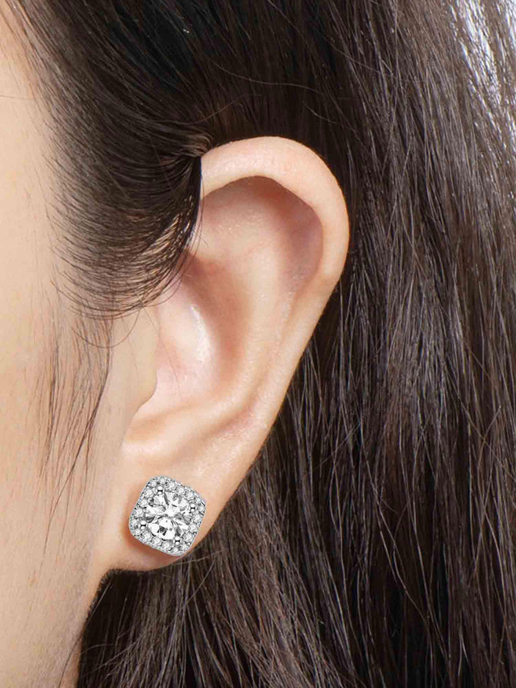 Peora American Diamond Silver Plated White Stud Earrings-picture-28