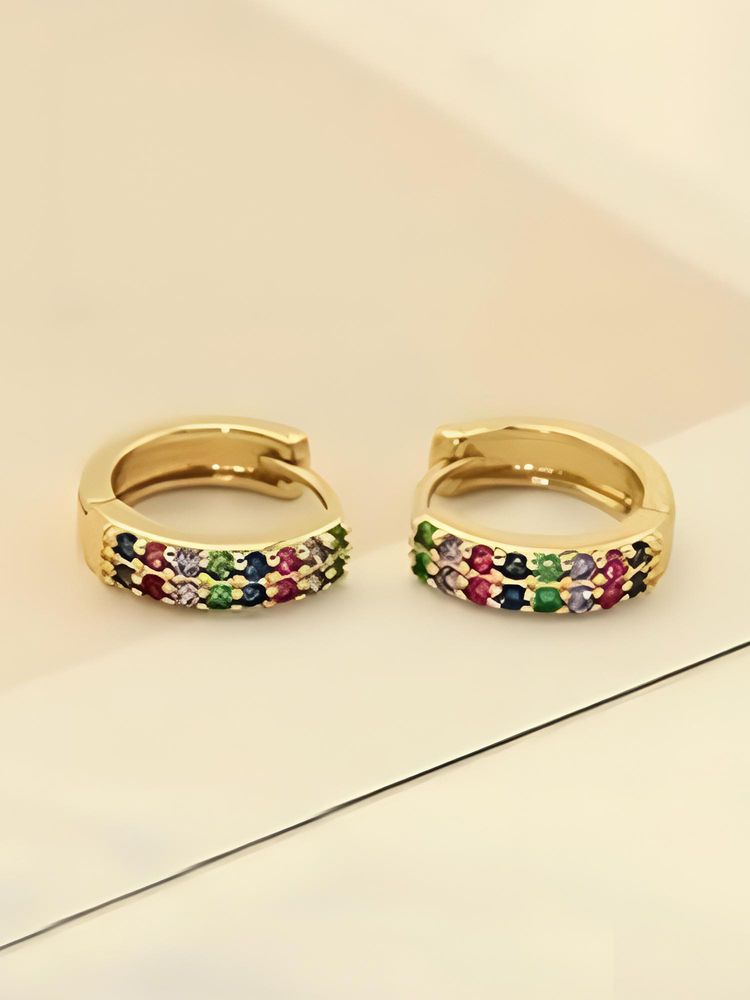 Peora Gold Plated Multi-Color Cubic Zirconia Hoop Earrings-picture-29