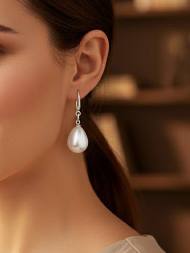 Peora Silver Plated White Pearl Drop Earrings-image-29