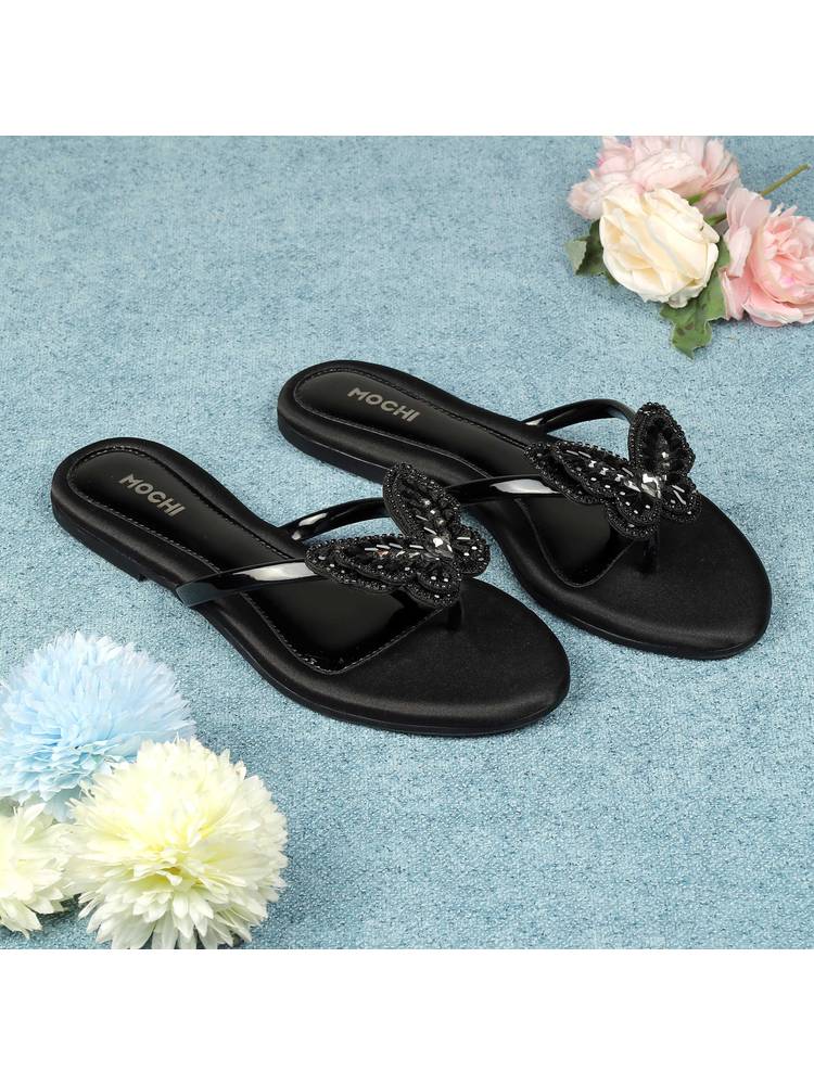 Mochi Women Black Open Toe Flats-picture-13