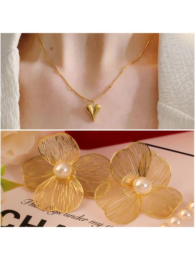 ESTAILO FASHION Serenora Floral Minimal Heart Jewellery Set (Pack of 2)-picture-16