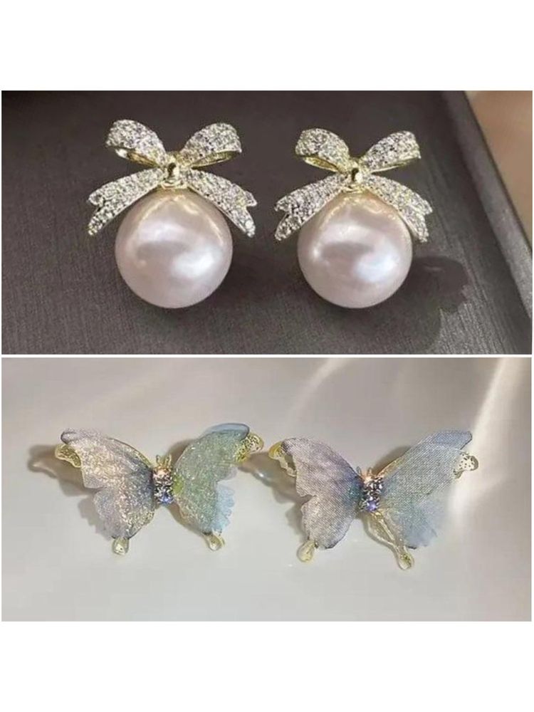 ESTAILO FASHION Pearl Spark Bow and Butterfly Earrings (Pack of 2)-picture-10