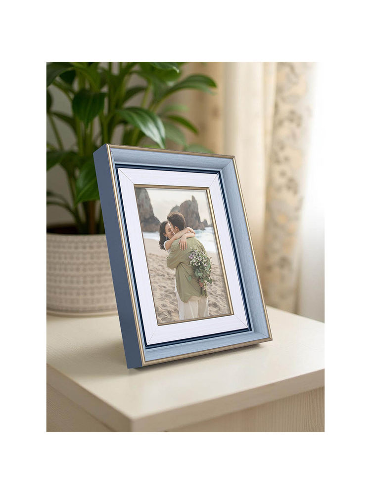 Golden Peacock Blue & White Textured Tabletop Photo Frame with Gold Accents-picture-16