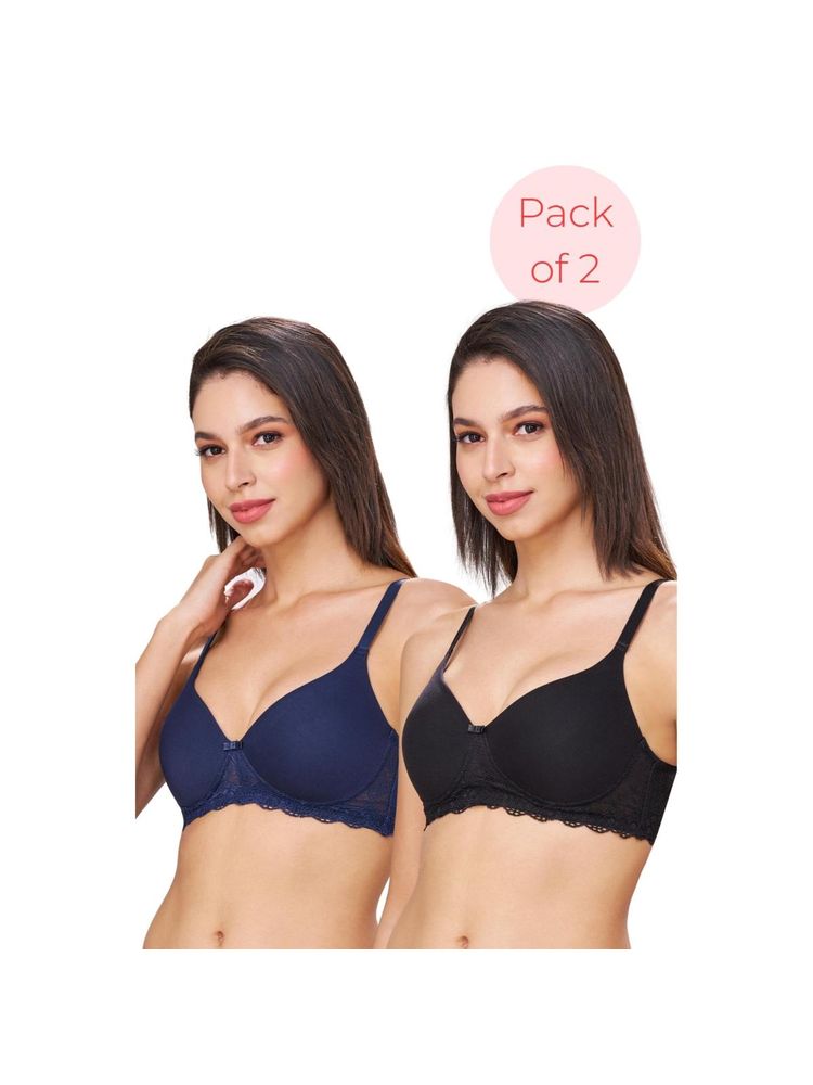 bodyline Bambi Black & Navy Seamless U-Back Wire Free Cotton Padded T-Shirt (Pack of 2)-picture-19