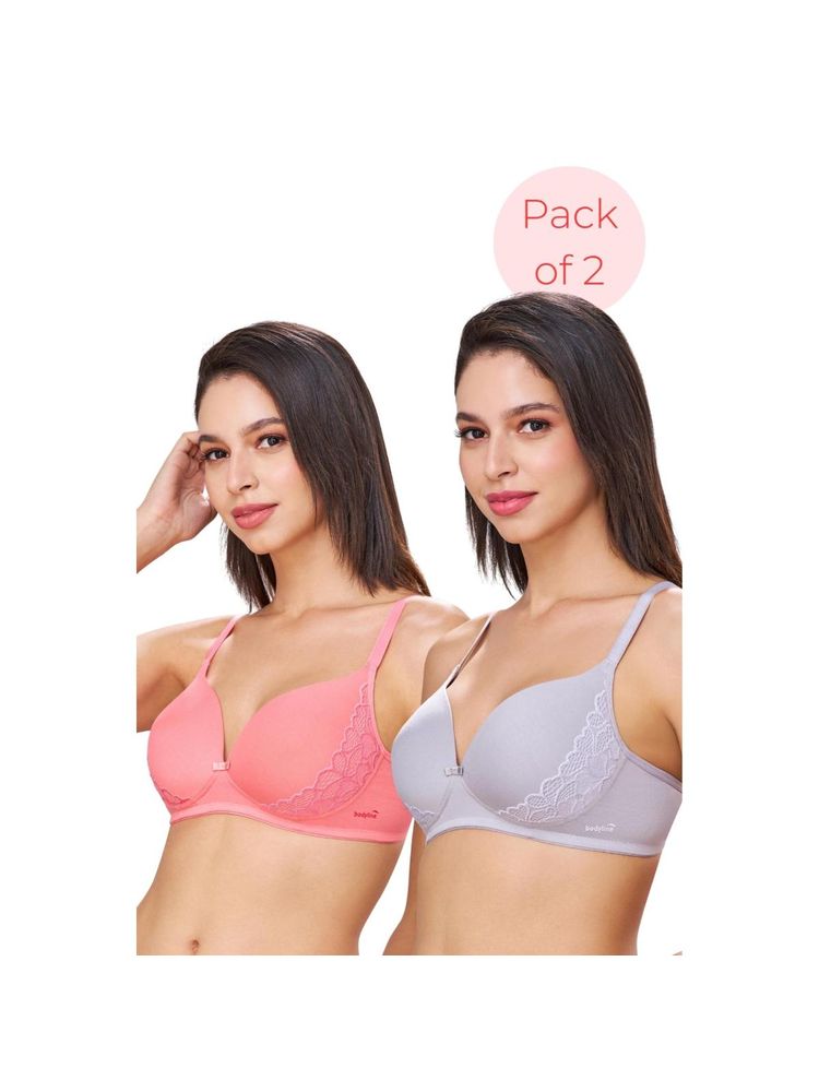 bodyline Felicity Moonstone Grey & Peony Peach Wire-Free Padded Cotton T-Shirt (Pack of 2)-picture-16