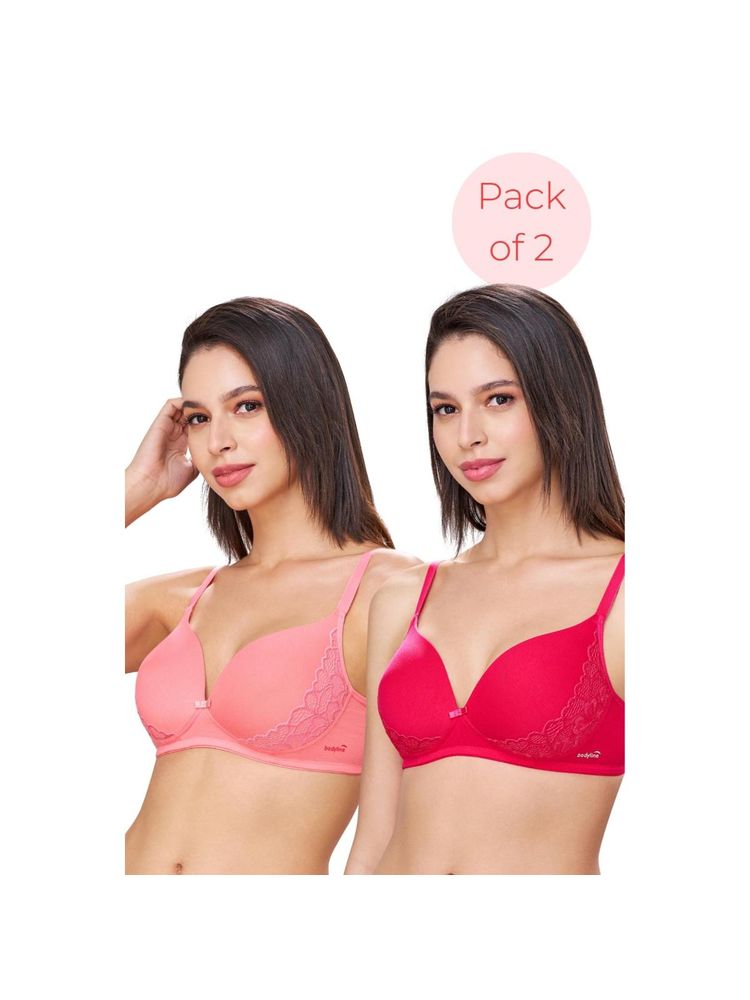 bodyline Felicity Peony Peach & Fushia Glow Wire-Free Padded Cotton T-Shirt Bra (Pack of 2)-picture-24
