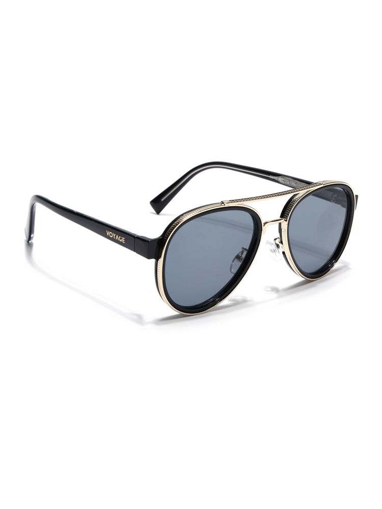 Voyage Aviator Sunglasses for Men & Women (Black Lens|Golden & Black Frame)-picture-21