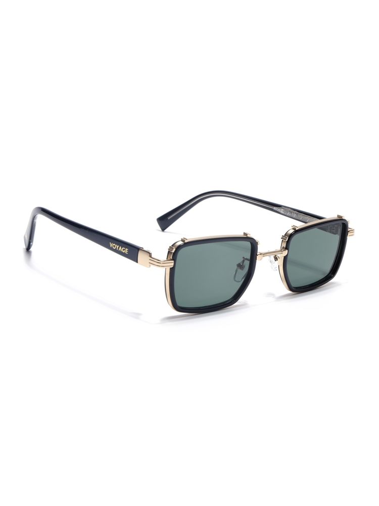 Voyage Square Sunglasses for Men & Women (Olive Lens|Golden & Black Frame)-image-4