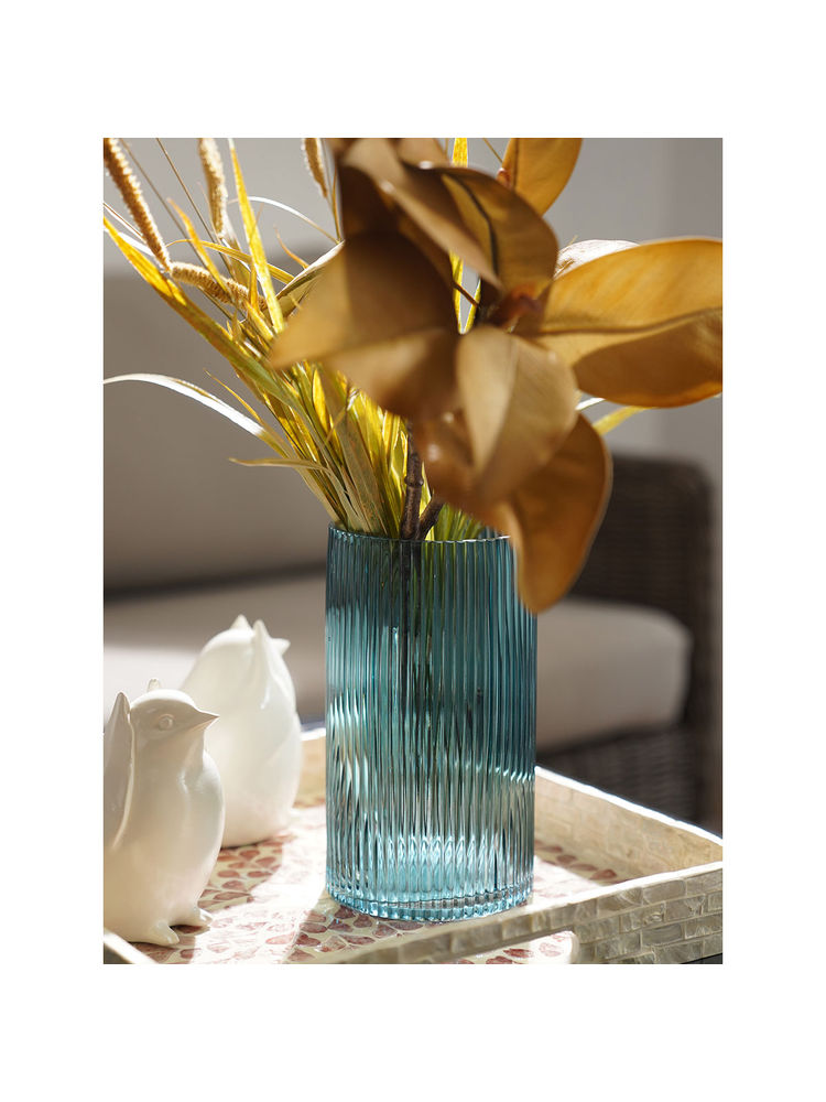 Pure Home + Living Teal Ribbed Straight Glass Vase-image-31