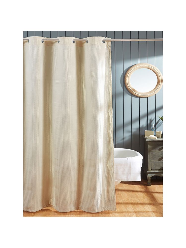 OBSESSIONS Jacquard Hookless Shower Curtain with Liner, Ivory-image-6