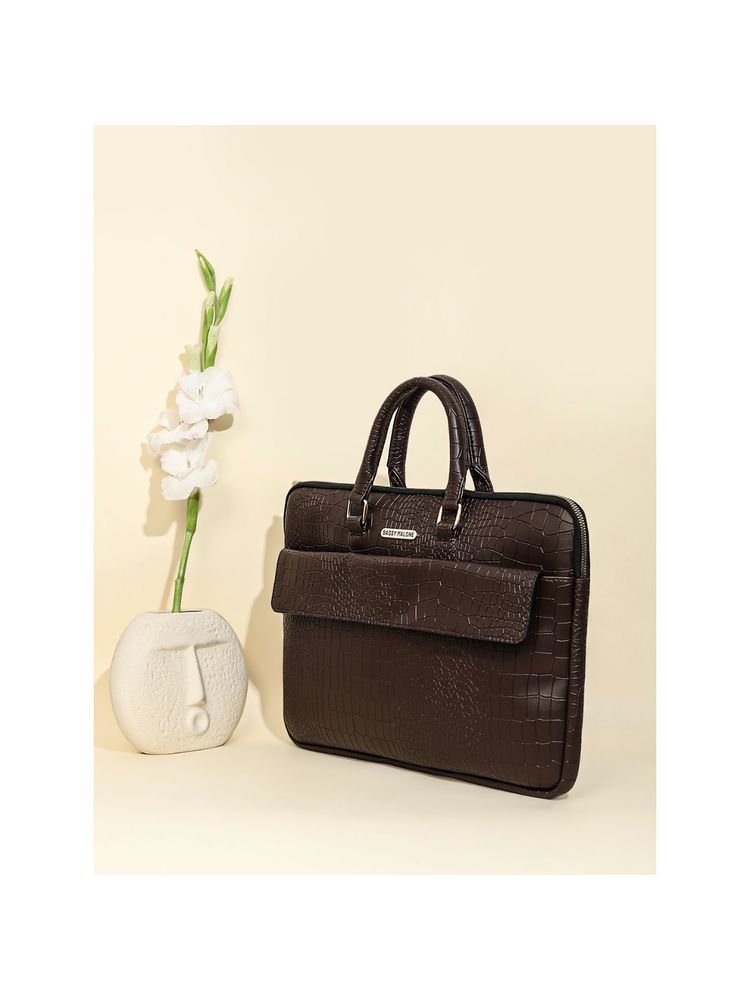 Bagsy Malone Brown Croco Luxe Laptop - Espresso Edition Laptop Bag-image-33