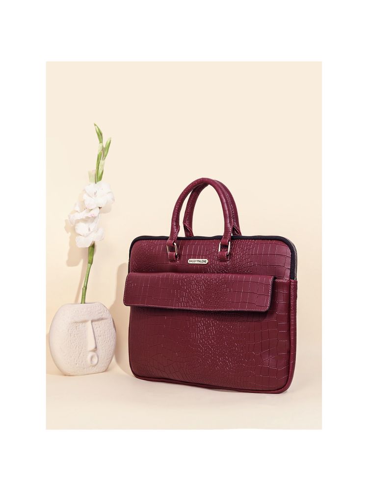 Bagsy Malone Maroon Croco Luxe Laptop - Merlot Edition Laptop Bag-image-2
