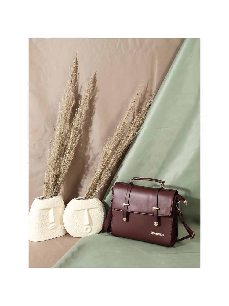 Bagsy Malone Brown Merlot Heritage Satchel Sling Bag with Detachable Strap-picture-25