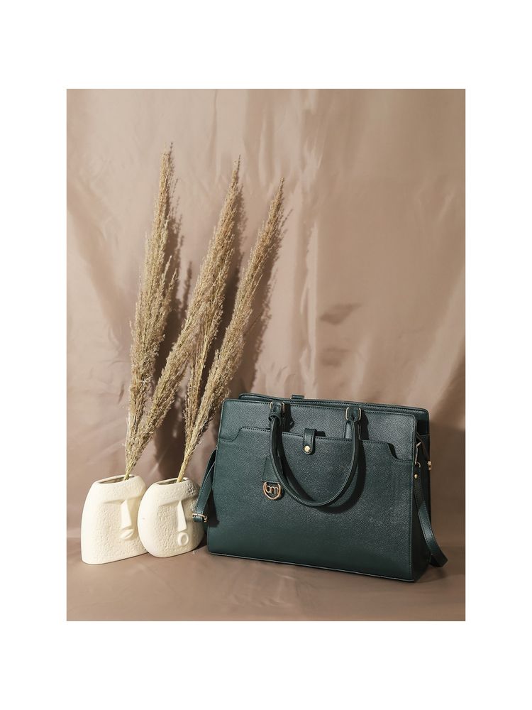 Bagsy Malone Green Porta Laptop Handbag with Detachable Strap-image-26
