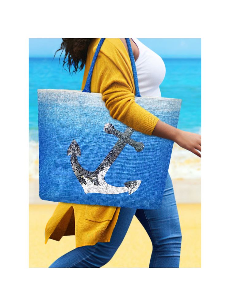 Earth Bags Nautical Glitter Jute Tote Bag-image-9