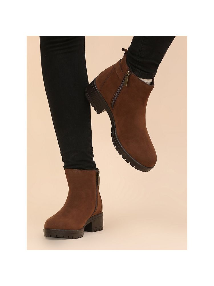 Yoho Chocolate Brown Comfortable Insoles Chelsea Boots for Women-picture-16