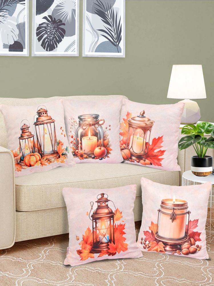 FABINALIV Pack of 5 Multicolor Graphic Reversible Digital Printed Velvet Square Cushion Covers-image-2