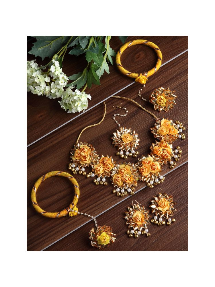 ZENEME Gold Plated Yellow Gota Patti Haldi Mehandi Jewellery-picture-10